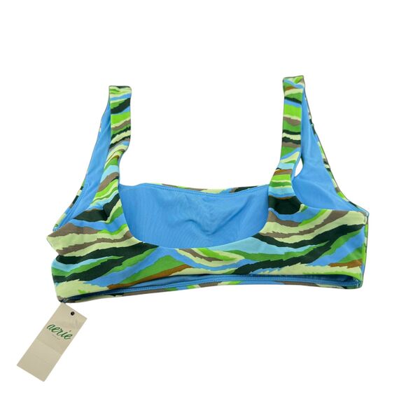 Aerie Scoop Bikini Top XS Retro Abstract Stripe Blue Green Padded Swimwear NWT - Picture 3 of 7